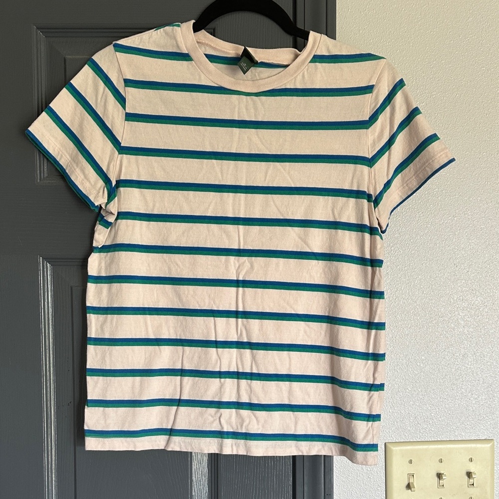 wild fable Cream Tee with Blue and Green Stripes
